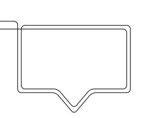 One line drawing of speech bubble, Black and white vector minimalistic linear shape made of continuous line rectangular with round corners