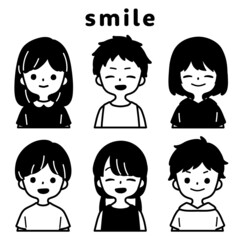 人物イラストセット_子供_笑顔_モノトーン