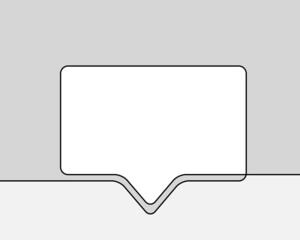 Fototapeta premium One line drawing of speech bubble, Black and white vector minimalistic linear shape made of continuous line rectangular with round corners on grayscale background