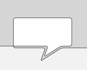 Naklejka premium One line drawing of speech bubble, Black and white vector minimalistic linear shape made of continuous line rectangular with round corners on grayscale background