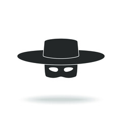 Mask Zorro graphic icon. Hat and mask  sign isolated on white background. Vector illustration