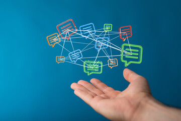 touching 3D rendering flying email icon with his fin