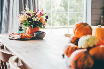Thanksgiving celebration festive table setting.