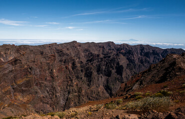 Huge rock wall in the mountains at Roque de los Muchachos, on the island of Palma, Canary Islands, Spain