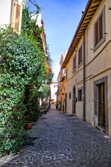Fototapeta na wymiar A narrow street in Castelgandolfo, a medieval town overlooking a lake in the province of Rome, Italy.