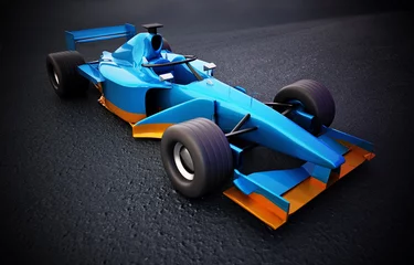 Foto op Canvas Generieke Formule 1 racewagen geïsoleerd op zwarte achtergrond. 3D illustratie © Destina