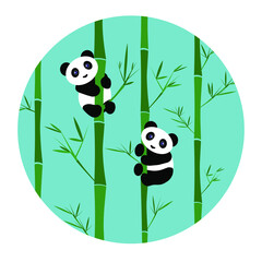 Pandas on bamboo - vector background vector illustration.
