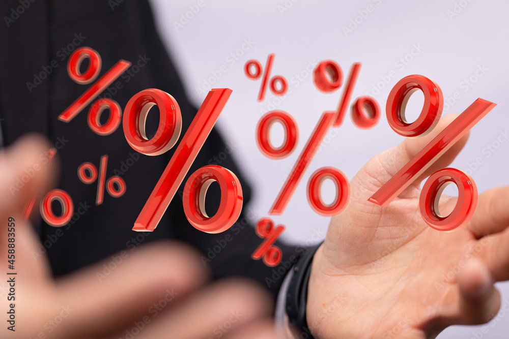 Poster percent shopping digital in hand 3d..