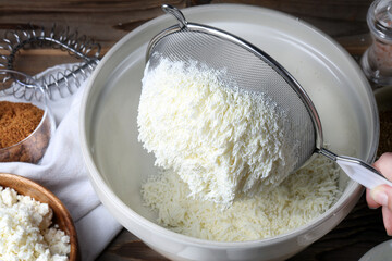 Cottage cheese manually rubbed through a sieve