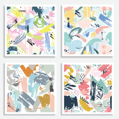 Obraz premium Colorful hand drawn trendy contemporary abstract shapes seamless pattern.Brush stroke pattern.