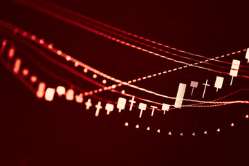 Candlestick chart in financial stock market on digital number background. Forex trading graphic design and Stock market trading trend as concept.