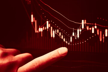 Candlestick chart in financial stock market on digital number background. Forex trading graphic design and Stock market trading trend as concept.