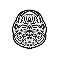 Monkey head coloring book illustration. Black and white lines. Print for t-shirts and coloring books.