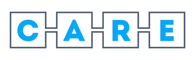 Care - text written in boxes on white background