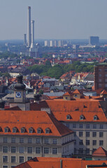 Panoramic skyline view of Old Town downtown Munich Muenchen, Bavaria with landmark Marienplatz,...
