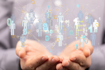 holding 3D rendering group of blue people