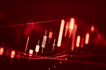 Candlestick chart in financial stock market on digital number background. Forex trading graphic design and Stock market trading trend as concept.