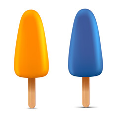 Set of bright realistic homemade frozen popsicle, vector realistic juicy ice cream icon