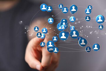 Businessman using data network with his fingers