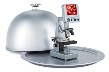 Restaurant cloche with digital microscope, 3D rendering