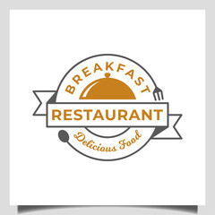 vintage retro restaurant classic food with fork , spoon and dish design concept emblem logo template
