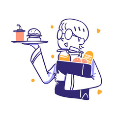 Online Shop Ecommerce Employee Serve Food category Item Icon concept Illustration in Outline Hand Drawn Design Style