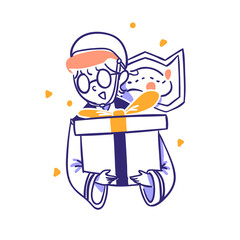 Online Shop Courier deliver item with free Delivery Service concept Illustration in Outline Hand Drawn Design Style