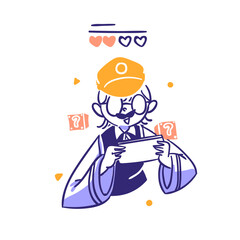 People Play Phone Game Online concept Illustration in Outline Hand Drawn Design Style