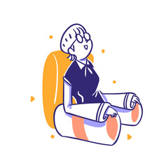 Online Shop Ecommerce Home Interior category People Choose Furniture and Sit on Sofa Icon concept Illustration in Outline Hand Drawn Design Style