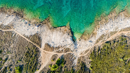 High aerial drone view of Adriatic sea scape at summertime seaso