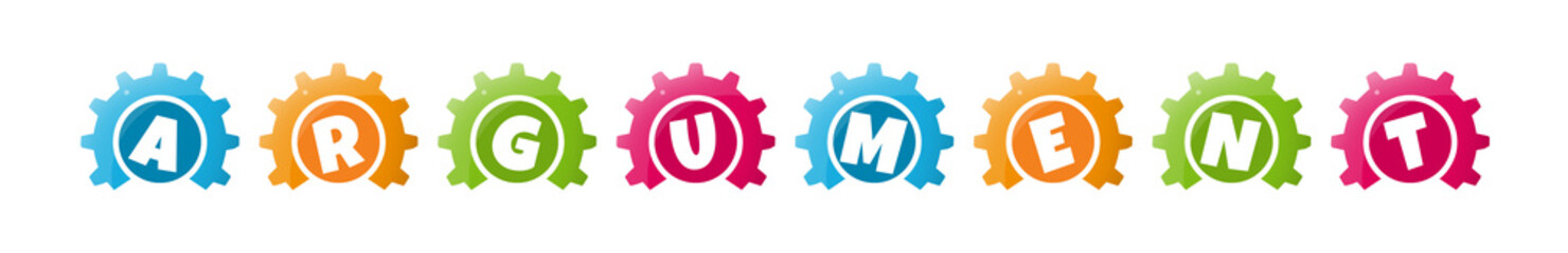 Argument - text written inside colorful gears on white background