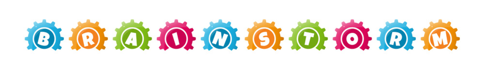 Brainstorm - text written inside colorful gears on white background