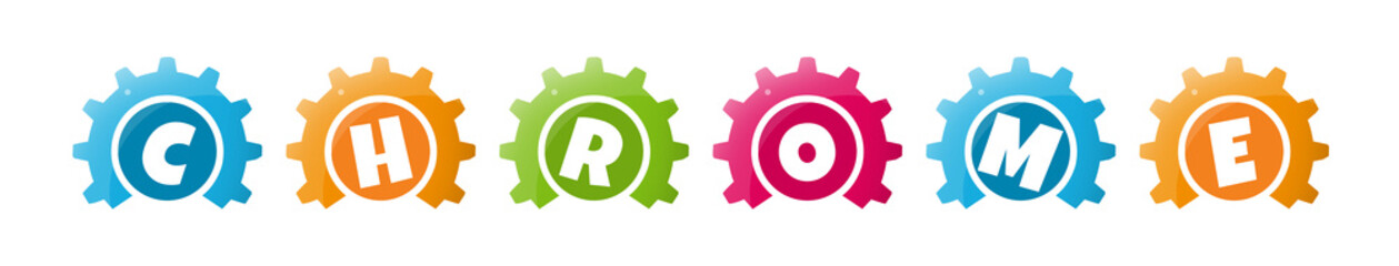 Chrome - text written inside colorful gears on white background