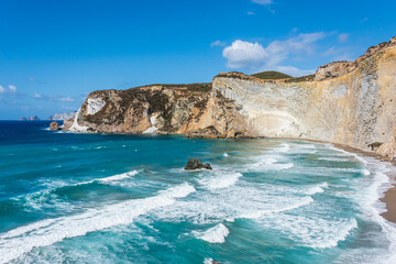 The view from the top of Chiaia di Luna beach in the Ponza island, Lazio, Italy. The beach is...