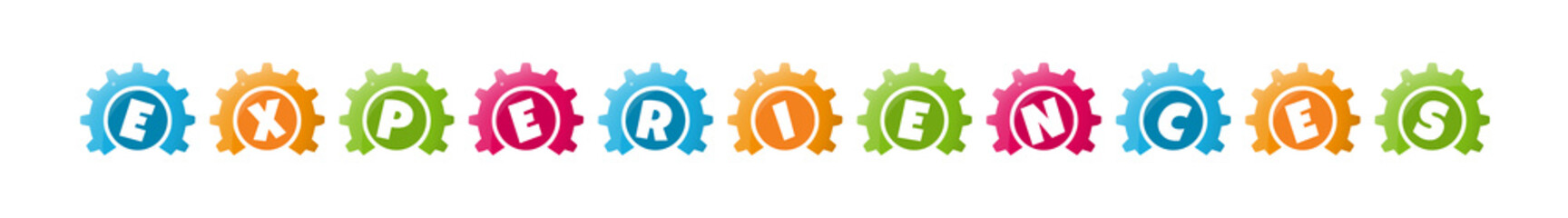 Obraz premium Experiences - text written inside colorful gears on white background