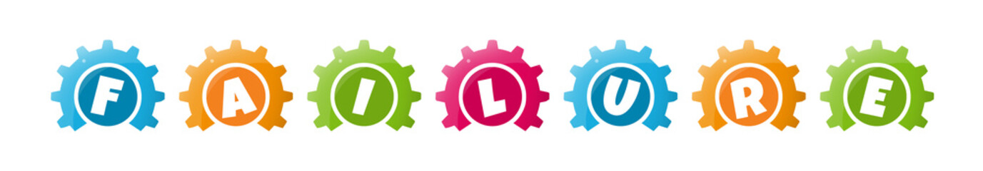 Failure - text written inside colorful gears on white background