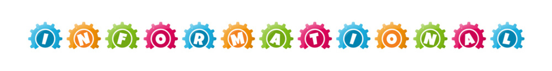 Informational - text written inside colorful gears on white background