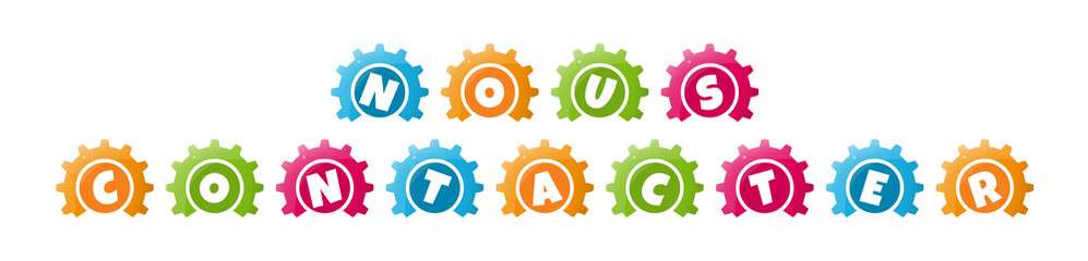 Nous Contacter - text written inside colorful gears on white background