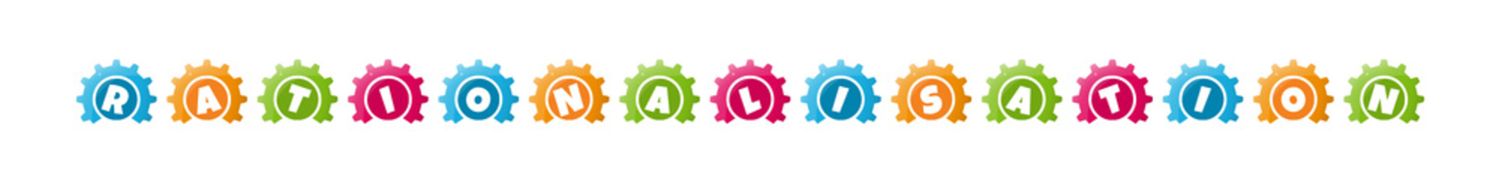 Rationalisation - text written inside colorful gears on white background