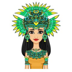 Animation portrait of the beautiful girl in a dress of the Native  American Indian. Vector illustration isolated on a white background.