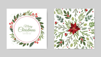 Christmas and New Year background. Bright Winter holiday composition. Greeting card, banner, poster