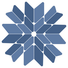 Mosaic snowflake Stained glass Abstract pattern Blue monochrome vector illustration. Isolated on white background