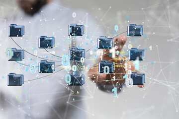 Artificial Intelligence Cloud technology. Integrated digital web concept background