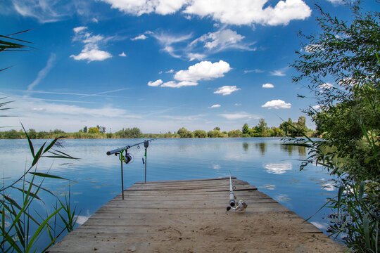 Fishing On The Lake In Nature, Far Away From People