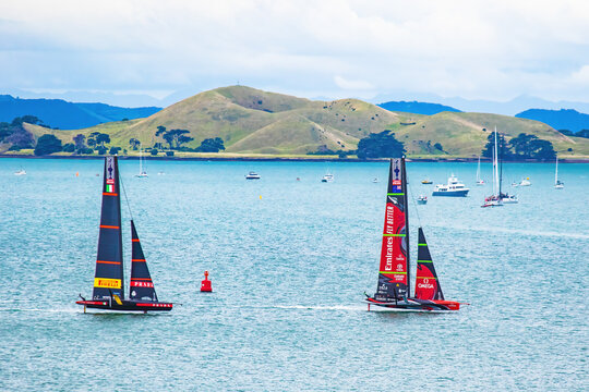 AUCKLAND, NEW ZEALAND - Mar 16, 2021: Scenic View Of Sailboats During The 36th Americas Cup In Auckland, New Zealand