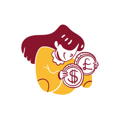 business finance exchange money from dollar euro pound sterling Icon Illustration in Outline Hand Drawn Design Style