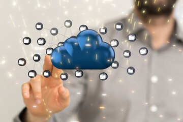 Cloud technology. Polygonal wireframe art looks like constellation