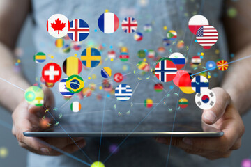 Global communication, international messaging and translation concept
