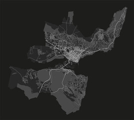 Varna map. Detailed black map of Varna city poster with streets. Cityscape urban vector.
