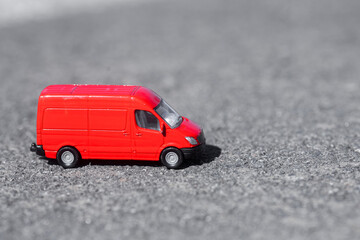 Red van. Delivery service. Delivery car. Miniature van